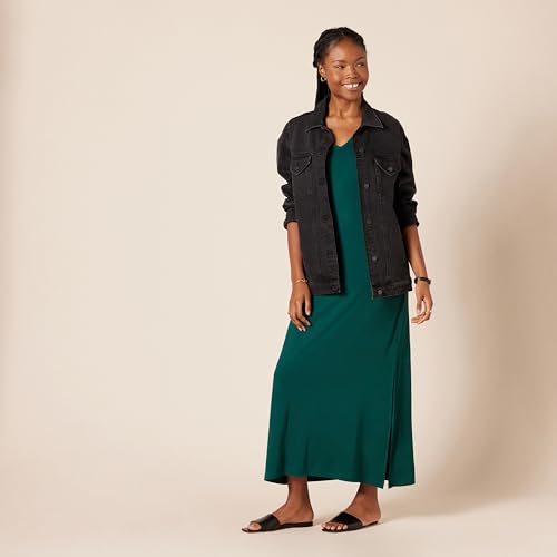 Image of Amazon Essentials Women's Side-Slit Jersey V-Neck Maxi Length Dress