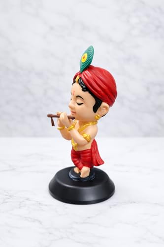 Image of Baby Krishna Idol with Flute for Car Dashboard | Premium Resin Lord Krishna Murti for Home Temple, Office Desk & Car Decor | Spiritual Gift