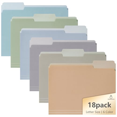 18pcs File Folders, Letter Size, 6 Color Assorted Two-Tone, Pastel, Manilla folders 8.5 x 11, for documents, Colored folders, 3 Tab Position,Filing Cabinet, carpetas para documentos, Paper