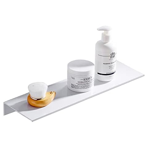 Biutimarden Bathroom Shelf 30cm White No Drill Bathroom Shelves Self Adhesive Rustproof Wall Mounted Storage Aluminum Bathroom Accessories Organiser for Bathroom Kitchen Toilet Cover