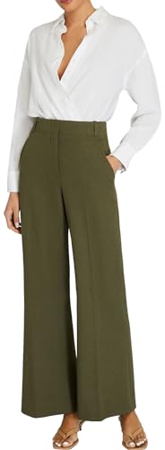 Club Monaco Women's High Rise Twill Linen Trouser