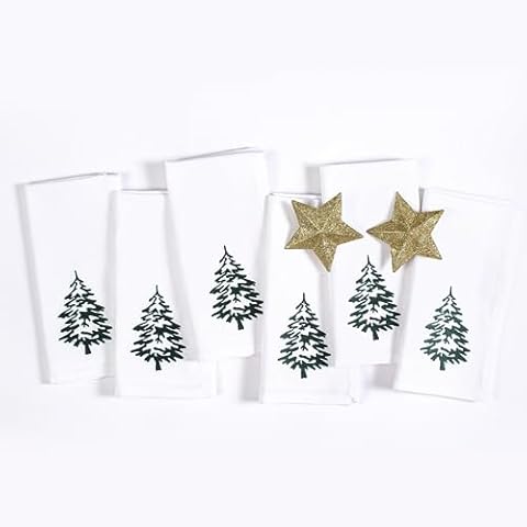 Cotton Clinic Christmas Napkins - Xmas Cloth Dinner Napkins 100% Cotton Set of 6 - Soft Durable Washable - Holiday Napkins 18x18 Embroidered - Christmas Tree Cloth Dinner Napkins Cover