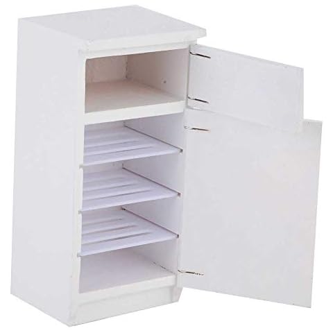 1/12 Dollhouse Miniature Fridge Dolls House Mini Dollhouse Dollhouse Furniture Wooden White Fridge for Dollhouse Cover