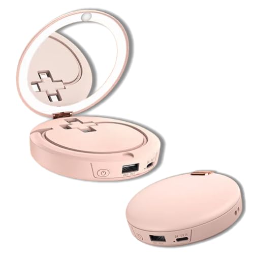 Power Bank 3 in 1 con specchio e scaldamani – Cavo di ricarica portatile integrato per Natale e ottima idea regalo