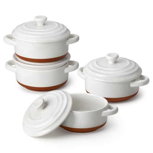 MALACASA Série TARA.BAKE, Mini Cocottes avec Couvercles en Porcelaine, Petits Ramequins 440ml...