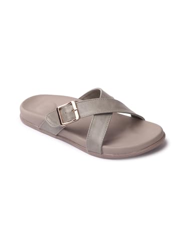 Image of ELLE Women's Flats Slip-On Sandals with Buckle Detail