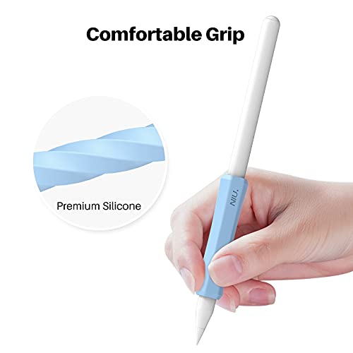 Image of NIUTRENDZ 3 Pack Silicone Grip for Apple Pencil 2 & iPencil Pro & Apple Pencil (USB-C) Ergonomic Design Protective Case Cover Sleeve (White + Blue + Black)