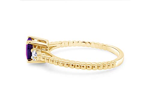 AFFY Simulated Birthstone Beaded Heart Solitaire Promise Ring 14k Yellow Gold Over Sterling Silver Jewelry Gift for Women3