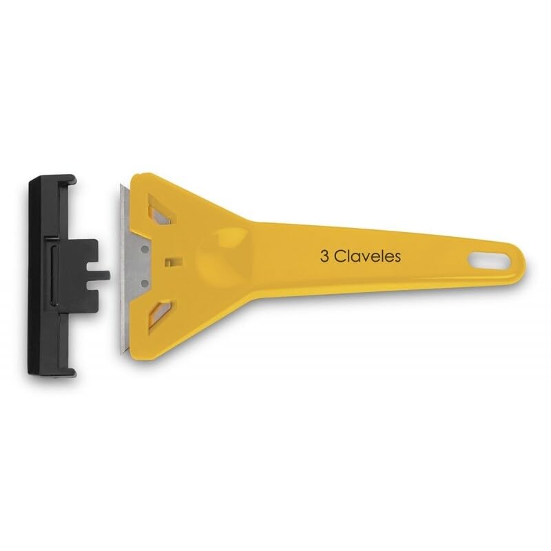 Brightium Rascador de Vidrio 14.5 cm con 3 Cuchillas Intercambiables, Ideal para Limpiar Superficies y Eliminar residuos de Vidrio.