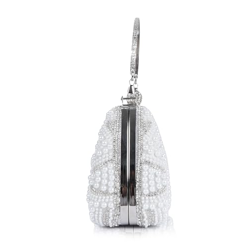 Image of Lady Quinton Pearl and Rhinestone Evening Clutch Bag, Bridal Party Handbag with Chain Strap