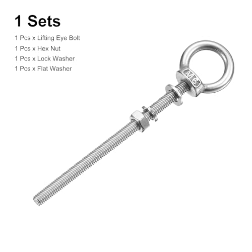 Image of uxcell Lifting Eye Bolt, 1 Set M6 x 90mm Eye Bolt with Nut Washer 304 Stainless Steel Shoulder Lifting Ring Eye Bolt for Hanging Item