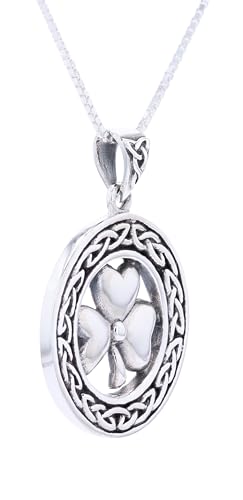 Sterling Silver Celtic Good Luck Clover Shamrock Pendant Necklace 18" 5