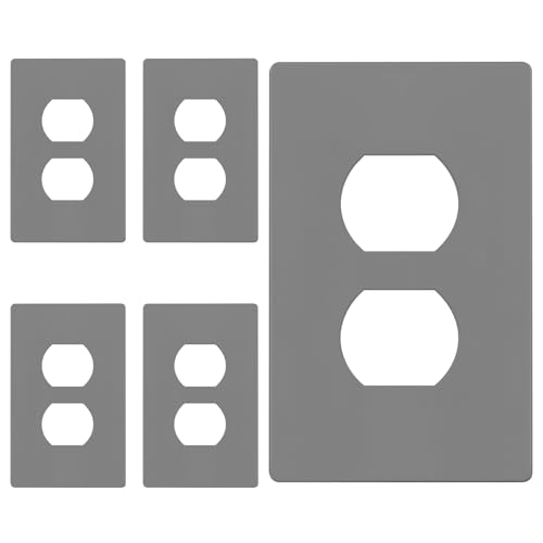Image of ENERLITES Screwless Duplex Wall Plate, Child Safe Receptacle Outlet Cover, Standard Size, 1-Gang 4.68 inch x 2.93 inch, Unbreakable Polycarbonate Thermoplastic, UL Listed, SI8821-GY-5PCS, Gray, 5 Pack