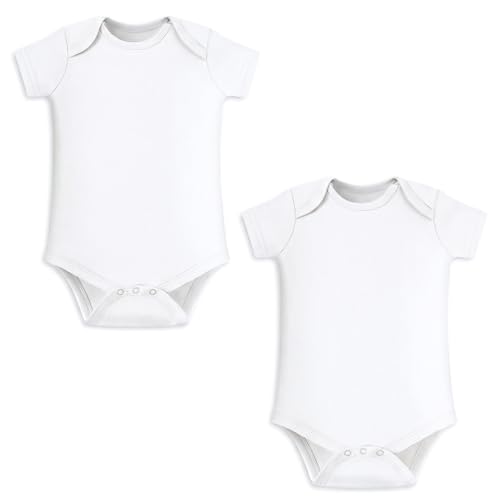 TURMEWU Unisex Baby Bodysuit 2 Pack 100% Organic Cotton Short Sleeve Clothes Ultra Soft Newborn Essentials for Boys & Girls White 0-3 Months
