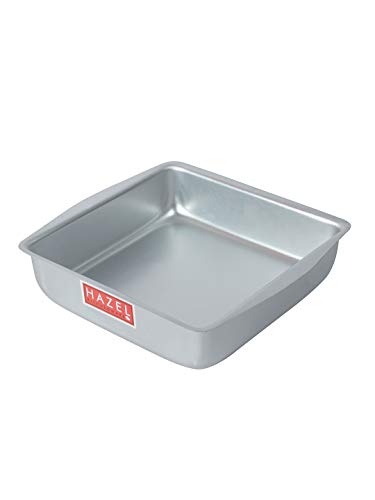 Image of HAZEL Square Cake Mould Tin | Aluminium Cake Pan for Microwave Convection & OTG Oven | 800ml Baking Tray Cake Making Tool