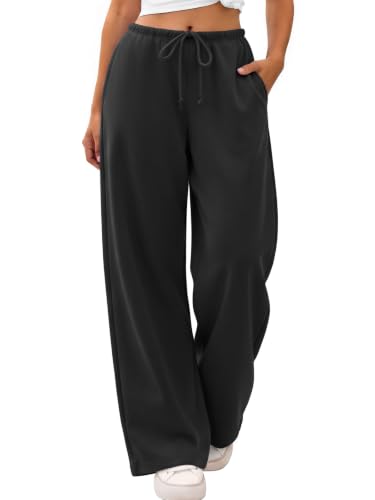 ATHMILE Womens Black Wide Leg Sweatpants Long Straight Streetwear Drawstring Low Waist Casual Loose Baggy Workout Pants 2026