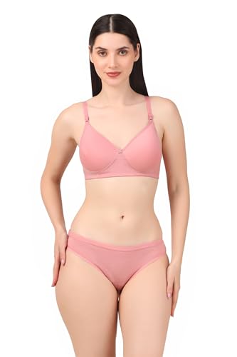 Image of ESAKI Women's Cotton Lace Lingerie Set | Padded Wire-Free Comfort Bra & Panty Combo | Everyday Essentials in Nude