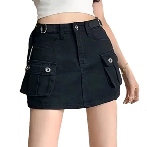 Women’S Retro Workwear Denim Mini Skirt High Waist Slim A-Line Bodycon Short Skirts Black XXL