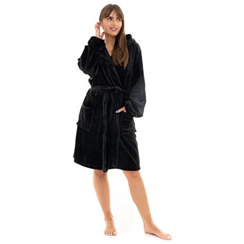 Suzy & Me Ladies Luxury Fleece Hooded Dressing Gown. (S, BLACK) Cover
