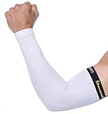 SHINYMOD Arm Sleeves UV Protection Sleeves for Men Women Youth Arm Warmers Compression Sports Long Sleeves Cycling Hiking Golf Basketball Driving Fishing Tattoo Covers Elbow Sleeves (White, XL)