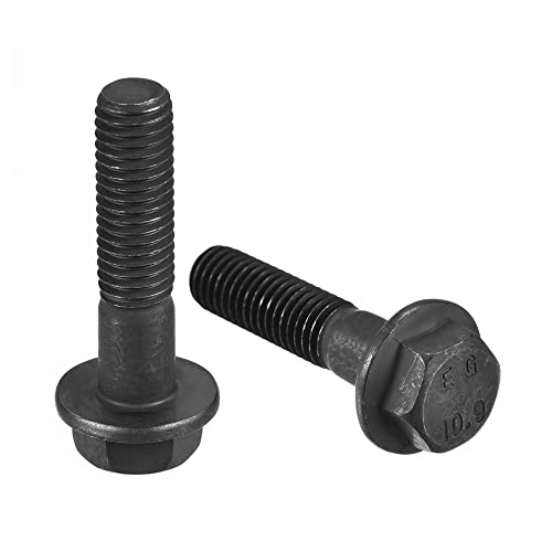 sourcing map Metric M8x40mm Hex Flange Bolts, 10pcs 10.9 Grade Carbon Steel Hexagon Head Screws