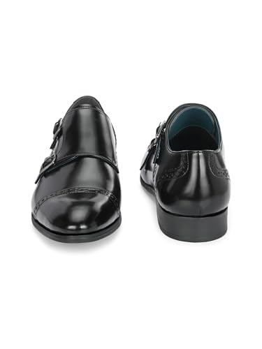 Image of San Frissco Men's Formal Monks Shoes with Buckle Perforated Letherette Double Strap Lace-Up Business Shoes for Office /Comfortable Footwear with Non-Slip TPR Sole for Wedding and Parties