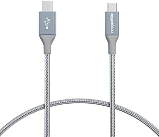 Amazon Basics Double Braided Nylon USB Type-C to Micro-B 2.0 Male Charger Cable | 1 foot, Dark Gray