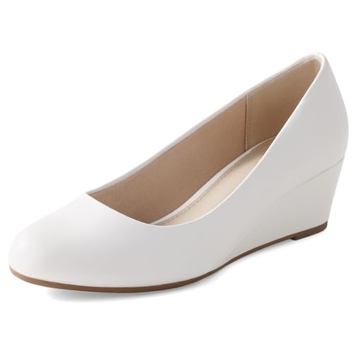 Image of Ankis Black Nude Silver Gold Wedges for Women, Low Heel Women's Wedge Comfortable Closed Toe Women Pumps Dress Shoes -2Inch