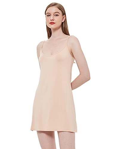 Gys Bamboo Full Slip For Women Under Dress Adjustable Spaghetti Strap Chemise Lingerie Cami Mini Dress, Beige, X-Large #TOP4