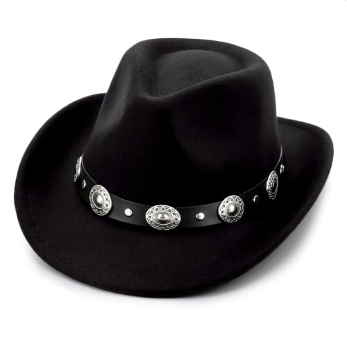 DRESHOW Cowboyhut Kinder Jungen Mädchen Fedora Hut Western mit Schnalle Gürtel Retro Panama Hüte Unisex Aufgerollte Mützen 4-12 Jahre