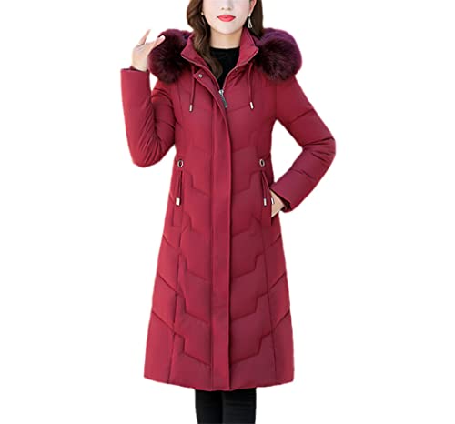 Manteau d'hiver à capuche rouge taille L avec col en fourrure