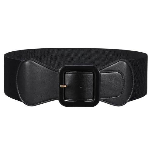 JASGOOD Women Elastic Wide Belt Stretchy Vintage Waist Belt for Dress with Fashion Square Buckle