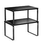 Simple Trending Cabinet Organizer Shelf, Set of 2 Stackable Kitchen Counter Shelves, Expandable Spice Rack Kitchen Storage Riser, Metal Engineered Wood, Black