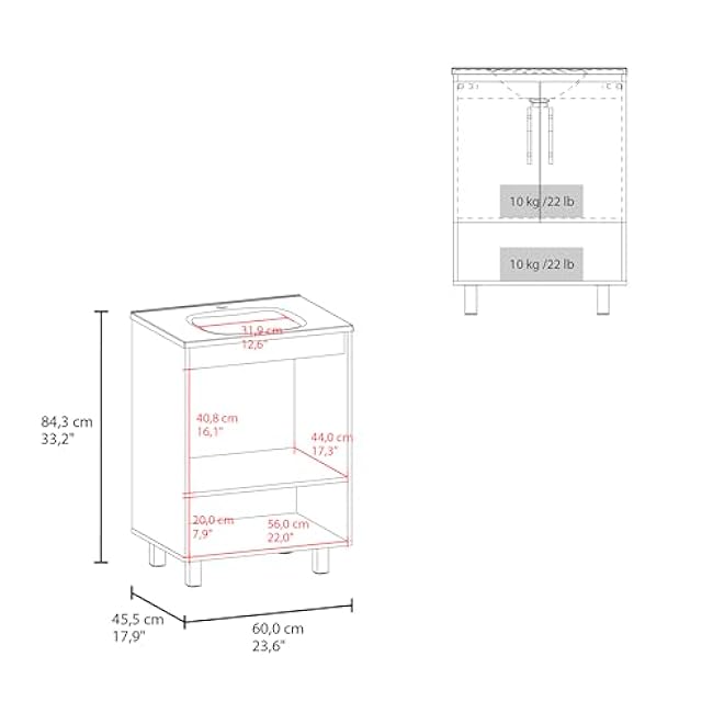 espidoo Modern Bathroom Vanity 2 Doors 4 Shelves: Engineered Wood Storage Cabinet with White Top - Small Space Solution for City Apartment Bathrooms & Powder Rooms