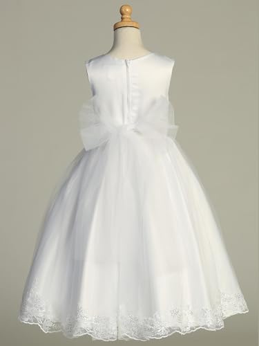Sleeveless Holy First Communion Dress for Girls with a Satin Top and Tulle Skirt Available in Plus Size4