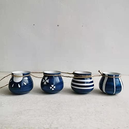 Xihaoer 4-Pot Bright Pastel Ceramic Hanging Flower Planter Set (Blue)