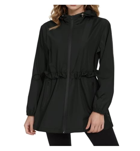 ZHIAN Abrigos For Correr Ligeros, Transpirables, Plegables Y con Capucha For Mujer Gabardina Cortavientos Activa con Capucha(Noir,XL)