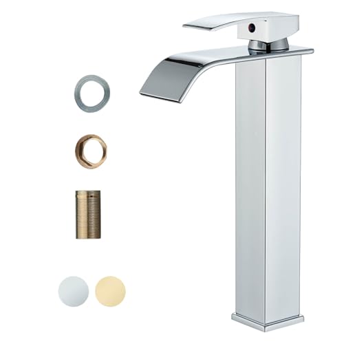 Onyzpily Basin Taps Tall Basin Mixer Tap Bathroom Waterfall Sink Tap Single Lever Brass Cold and Hot Modern Style Design Chrome High