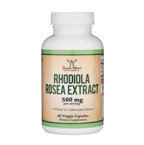 Double Wood Supplements Rhodiola Rosea Root Extract 500mg, Max 3% Salidrosides, 60 Capsules - Adaptogen for Energy, Mood, and Stamina