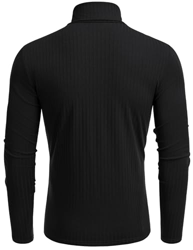 COOFANDY Jersey de Cuello Alto para Hombre T Shirt Camisa de Manga Larga Casual y Cálida Invierno Negro S
