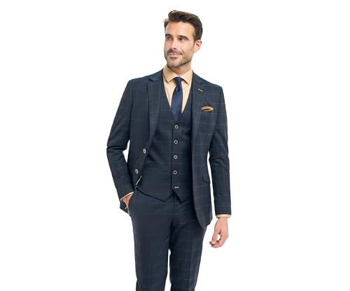 Costume 3 pièces bleu marine à carreaux slim pour homme