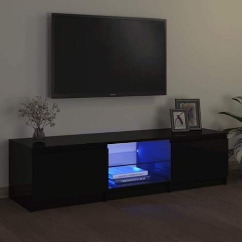 Cinyiqo Mueble para TV con Luces LED, Mueble Salon, Mueble TV Salon, Mueble pequeño, Mesa Auxiliar TV, Mesa De Televisión, Negro 140x40x35,5 cm