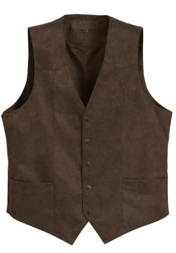 Men's Single Breasted Suede Vest Cowboy Retro Casual Faux Leather Waistcoat for Party