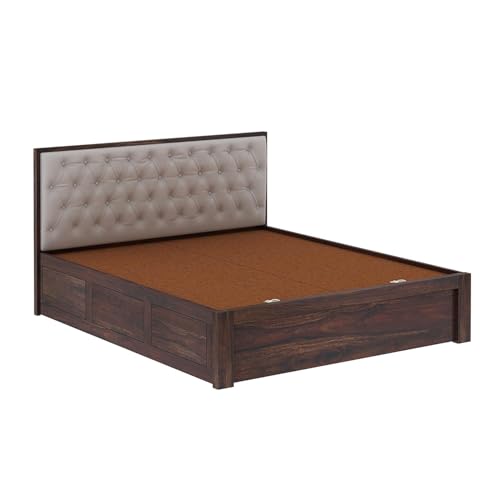 Image of Ganpati Arts Sheesham Wood Decan King Size Bed with Box Storage | Wooden Double Bed Cot Palang for Bedroom, Home & Hotel Furniture (Walnut Finish)