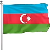 FLGCLUB Azerbaijan Flag 3x5 Ft Outdoor, Vibrant Color Fade Resistant Azerbaijani National Flags Polyester Double Stitched, Republic of Azerbaijan Flag Canvas Header and Brass Grommets