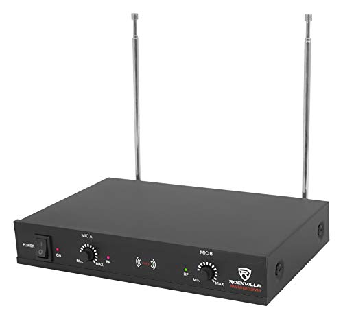 Rockville, 2 Rwm1202Vh Vhf Wireless Dual Handheld Microphone System W/Mic Receiver V2, Black #TOP3
