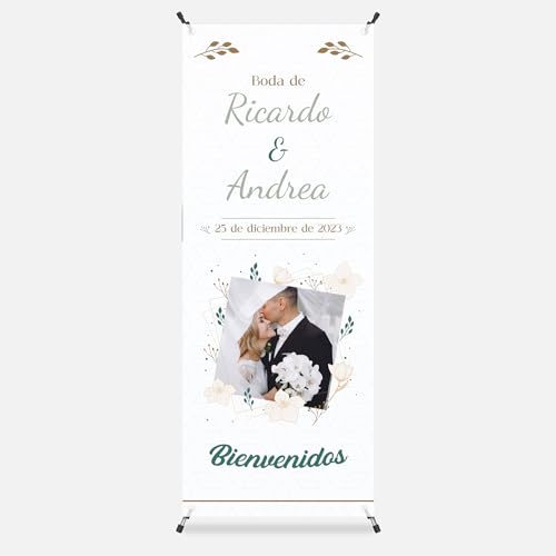 Photocall casamentos 70 x 180 cm personalizável com fotografia e texto, cartaz de boas-vindas para casamento, faixa personalizada com estrutura para decoração de casamento, 2 modelos a escolher