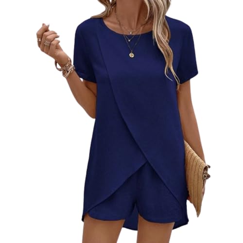 Keppal Womens Clothing 2Piece Sets,Women's Irregular Tops and Shorts Two-Piece Set,Keppal Short Sets (Blue,Medium)