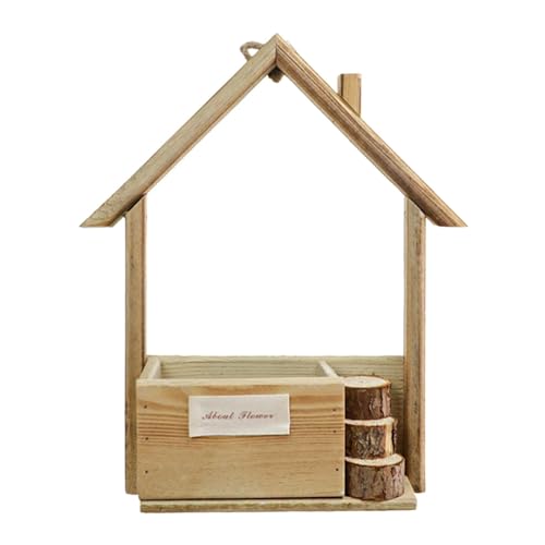 Joberio Maceta de pared de madera, maceta colgante creativa con forma de casa, maceta de jardín, jarrón de madera, decoración moderna de pared de madera de granja para sala de estar, dormitorio, baño