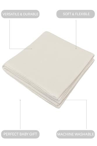 Image of Lilax Cotton Knit Receiving Blanket, Warm Cozy Swaddle Cuddle Stroller Crib Blanket for Newborns Infants & Toddlers 33.5 inch x 31.5 inch, Cream